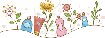 Illustration of Flowers Typically Used for Organic Cosmetic Products
