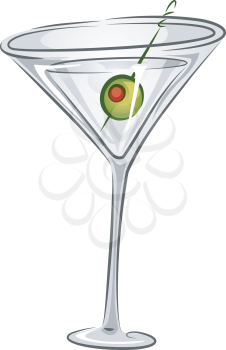 Illustration of a Martini Drink with Olive Garnish