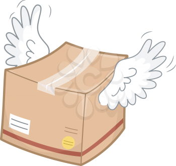 Illustration of a Package Box with White Wings for Delivery