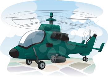Illustration of an Assault Helicopter in the Middle of a Reconnaissance Mission