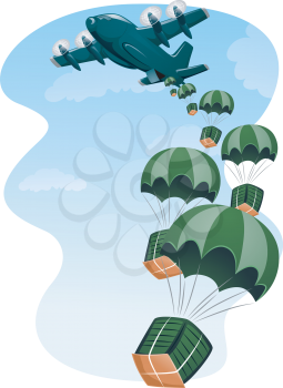 Illustration of a Cargo Plane Air Dropping Supplies