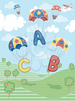 Illustration of Letters of the Alphabet Parachuting Down