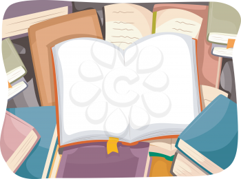 Illustration of an Open Book with a Bookmark Sticking Out from One of its Pages