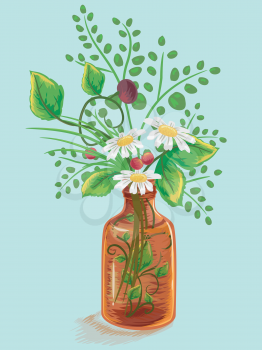 Illustration of a Medicine Bottle with Flowers Growing Out of It