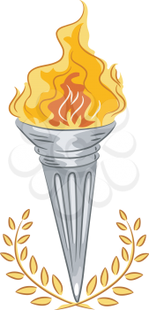 Illustration of a Silver Torch with Adorned with Golden Leaves