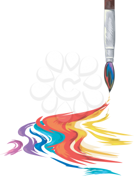 Illustration of a Paintbrush Spreading Rainbow Colored Ink