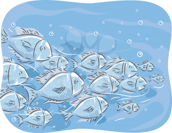 Illustration of a School of Fish Swimming Together