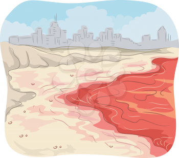 Illustration of Seawater with a Red Color Due to Red Tide