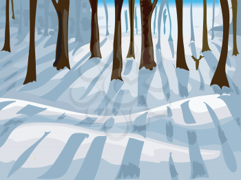 Cropped Illustration of a Forest Covered with Snow