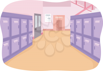 Illustration of an Empty School Hallway Painted in Bright Colors