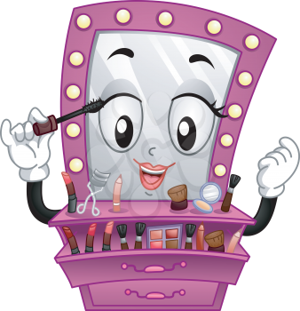 Mascot Illustration of a Vanity Mirror Applying Make Up