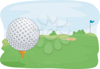 Close Up Illustration of a Golf Ball Lying in the Middle of a Golf Course
