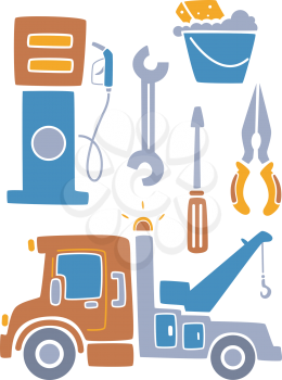 Illustration Set Featuring Things Usually Associated with Car Related Services