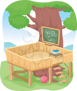 Illustration of a Classroom Standing Beside a Tree House