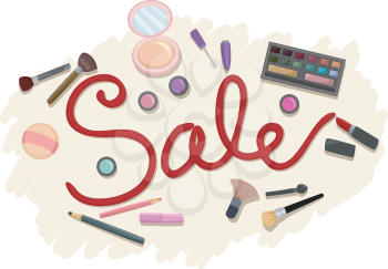 Illustration Featuring Cosmetics Surrounding the Word Sale