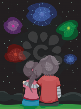 Stickman Illustration of a Couple Enjoying a Fireworks Show