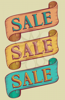 Typography Illustration Featuring the Word Sale Written on Vintage Ribbons