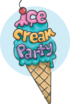 Illustration Featuring an Ice Cream Cone Decorated with the Words Ice Cream Party