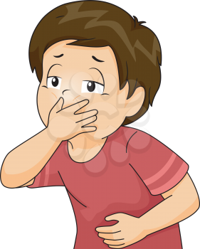 Illustration of a Little Boy About to Throw Up Covering His Mouth