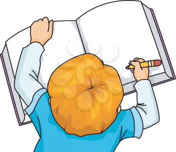 Illustration of a Little Boy Writing on a Large Book