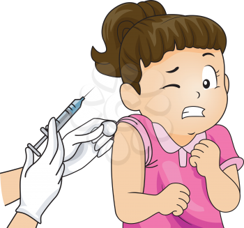 Illustration of a Little Girl Wincing at the Sight of a Syringe