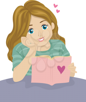 Illustration of a Teenage Girl Reading a Romance Novel