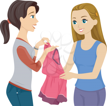 Illustration of a Female Teen Lending a Dress to Her Friend
