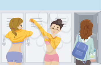 Illustration of Teenage Girls Changing in the Locker Room