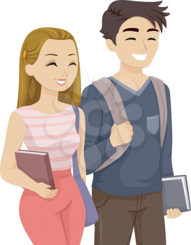Illustration of a Teenage Couple Walking Together