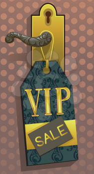Illustration of a VIP Sale Ticket Hanging from a Golden Door Knob
