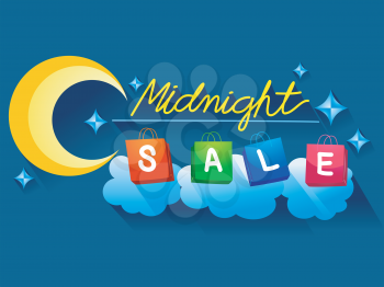 Illustration Featuring Shopping Bags Spelling Out the Word Midnight Sale
