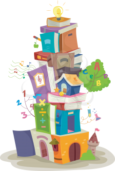 Illustration of a Tiny Building Built from a Stack of Books