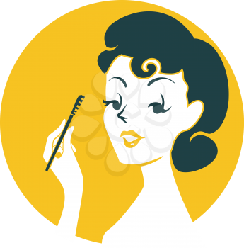 Illustration of a Pinup Girl Applying Mascara on Her Lashes