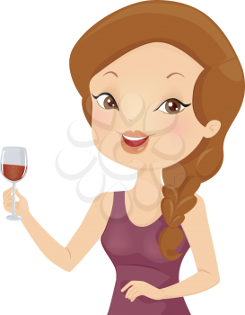 Illustration of a Girl Raising a Wine Glass in a Toast