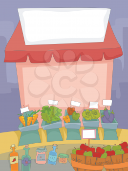 Illustration of the Facade of a Market Stall with a Blank Sign Above It