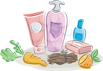 Illustration of Beauty Products Made from Organic Ingredients