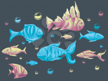 Colorful Illustration Featuring Different Types of Fishes