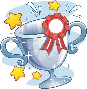 Illustration of a Cup Trophy with a Ribbon Pinned to It