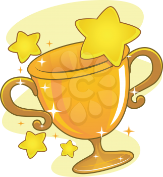 Illustration of a Golden Cup Trophy Surrounded by Stars