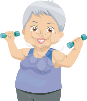 Illustration of Senior Woman holding dumbbells