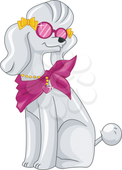 Illustration of a Fashionable Poodle Wearing a Pink Scarf and Matching Glasses