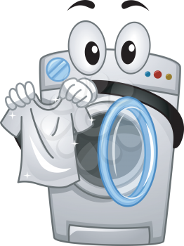 Mascot Illustration of a Washing Machine Handling a White Clean Shirt