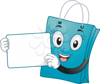 Mascot Illustration of a Shopping Bag carrying a white board