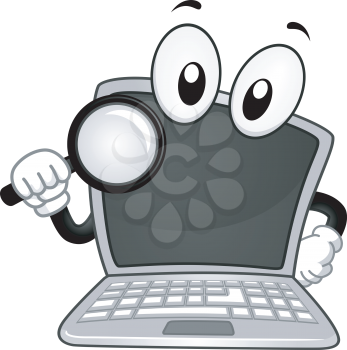 Mascot Illustration of a Laptop while handling a Magnifying Glass