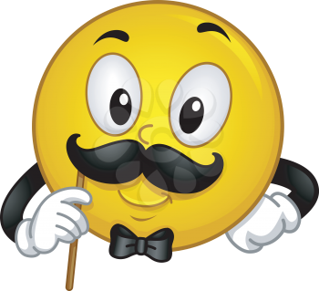 Mascot Illustration of a Gentleman Smiley showing his Mustache for Photo op