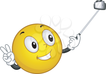 Mascot Illustration of a Smiley handling a Selfie Stick
