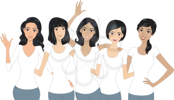 Illustration of Beautiful Girls Wearing White Shirts