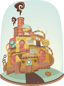 Illustration of a Post Acopalyptic Steampunk House
