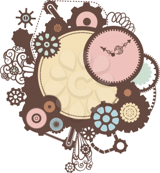 Steampunk Illustration of a Frame Designed with Colorful Cogs and Gears