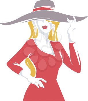 Stencil Illustration of a Fashionable Girl Wearing a Big Hat
